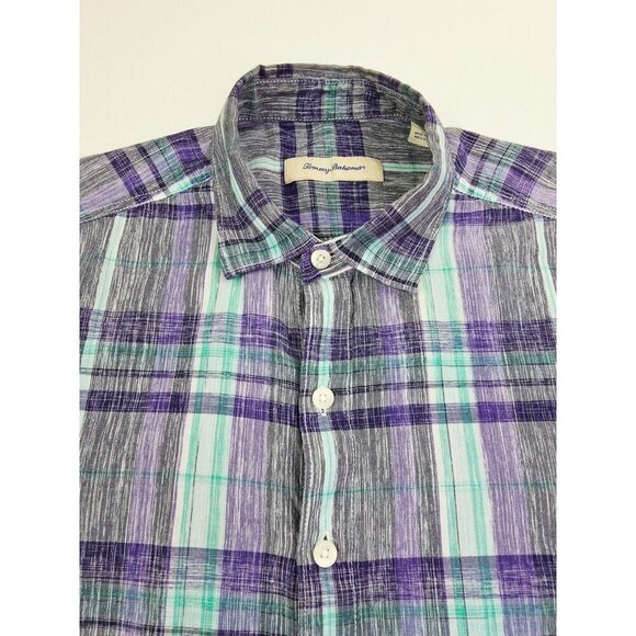 Tommy Bahama Lightweight Size Large Mens Plum Aqua White Check Logo S/S Shirt - Picture 6 of 11